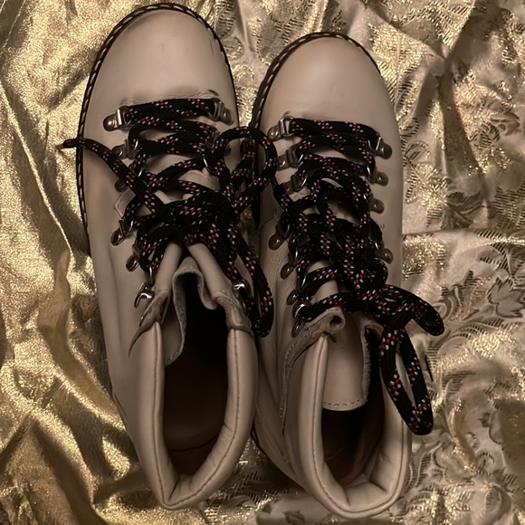 ZARA Girls’ Lace-Up Leather Combat Hiking Boots Cream Color Booties EU 35/US 3.5 - Picture 8 of 14